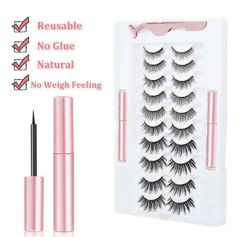 10 Pairs Eyelashes Tweezer Long Lashes Set Waterproof Popular Eyeliner I3V0
