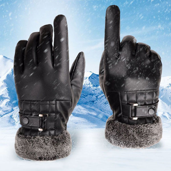 Windproof Men Faux Fur Gloves Thicken Warm Touch Screen Gloves Leather Mittens