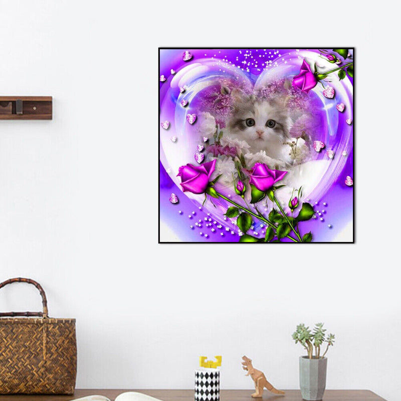 DIY Rose Cat Full Drill Round Diamond Painting Mosaic Picture for Bead Art