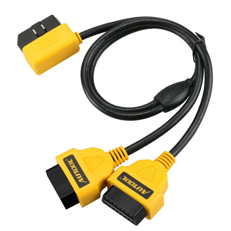 AUTOOL OBD2 OBD II 90 Angled 16Pin Male to Dual Straight Female Y Splitter