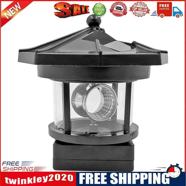 Lighthouse Solar LED Light Garden Outdoor Beacon Rotating Beam Lamp (Black)