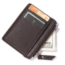 Women Retro Leather Coin Purse Litchi Pattern Men Card Holder (Dark Brown)
