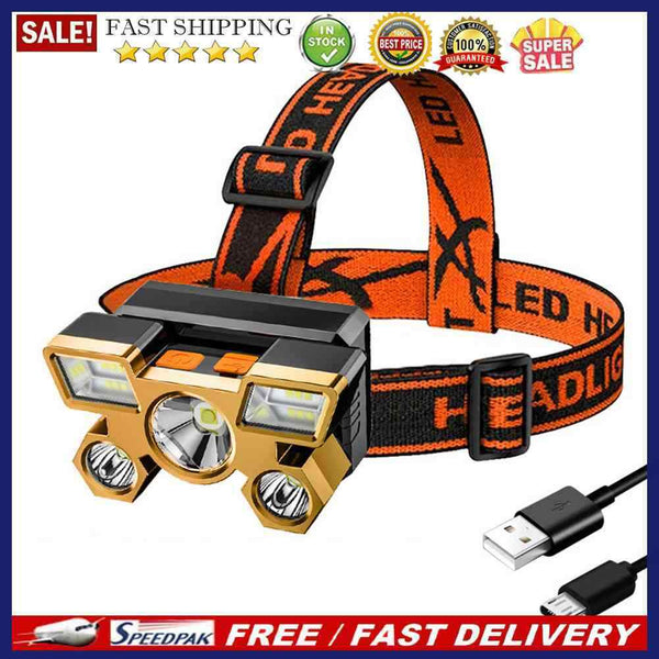 USB Rechargeable Portable 5xLED Beads Headlight for Night Fishing Hiking Ca