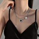 For Women Mosaic Love Pandent Heart Choker Double Layer Necklace Clavicle Chain