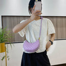 Fashion Lattice Pattern PU Hobos Bags Women Solid Crescent Shoulder Handbags