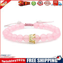Fashion Women Zircon Crown Pink Stone Strand Bracelet Beads Bangle Jewelry