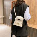 Women Plush Handle PU Crossbody Bag Simple Solid Small Shoulder Party Coin Purse