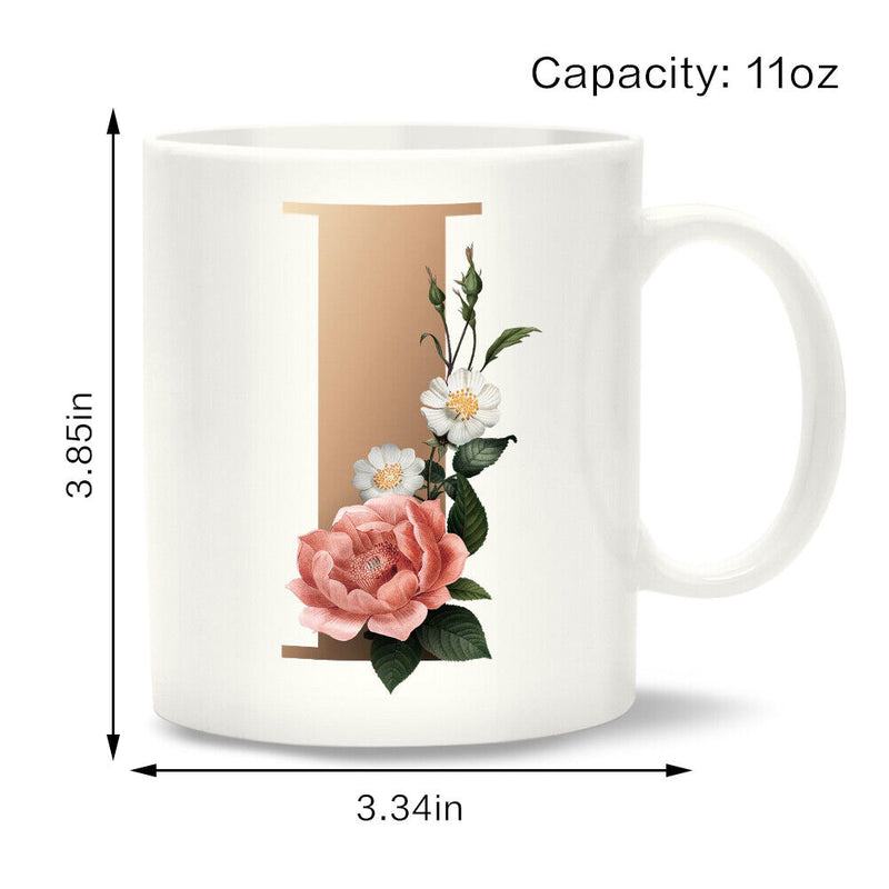 Unique Creative Ceramic Coffee Mugs with Flower Alphabet I for Home Office