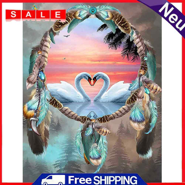 5D DIY Swans Mosaic Full Round Diamond Drawing Handmade Rhinestone Craft Gifts
