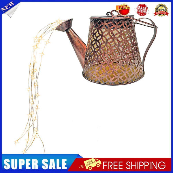 LED Solar Watering Can Lamp Garden Shower Art Metal Iron Kettle Light (D)