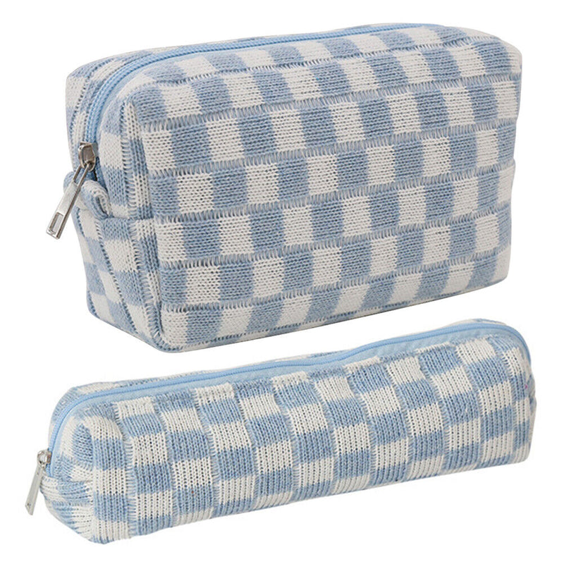 2pcs Makeup Case Knitting Pencil Case Hit Color Makeup Pouch for Weekend Holiday