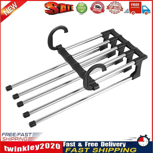 5 Layers Clothes Hanger Pants Storage Rack Trousers Hanging Shelf (Black) Newly