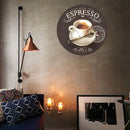 Round Coffee Tin Plate Drawing Artworks Metal Cafe Garage Retro Door Sign Poster