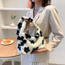 Women Retro Flower Print Hit Color Shoulder Bag Winter Plush Messenger Bags