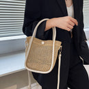 Women Hollow Straw Handbag Handmade Woven Beach Holiday Leather Shoulder Bags