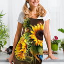 Sunflower Printed Linen Apron Waterproof Kitchen Cooking Bib (82x68cm)