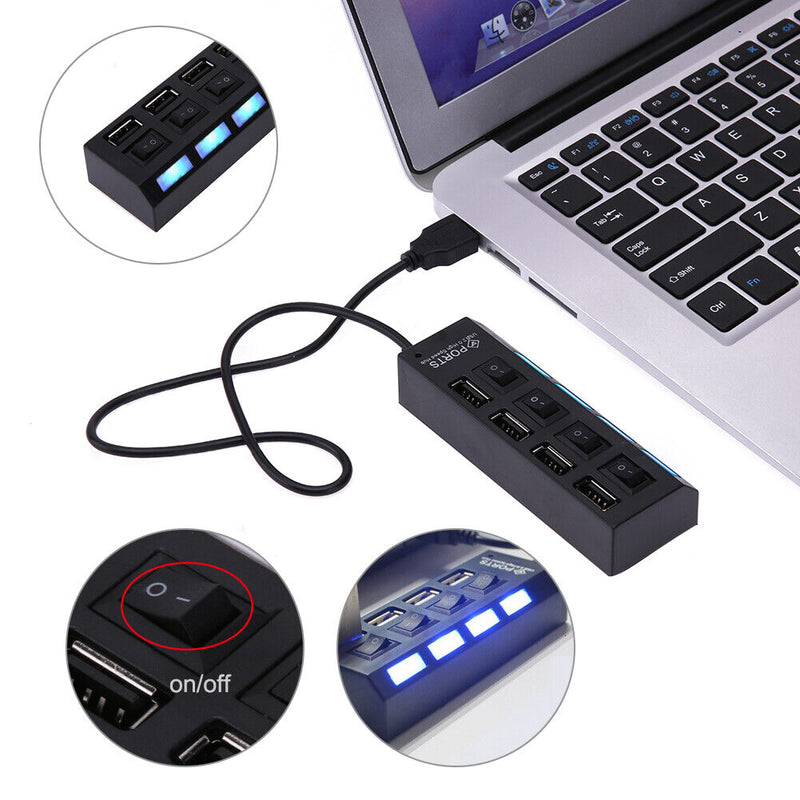 High-Speed 4-Port USB 2.0 Hub Splitter USB Charging Cable Dock Station Fast Charging