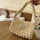 Fashion Bubble Flower Tote Bags Lady Solid Color Pleated Cloud Shopping Handbag