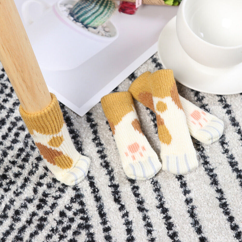4pcs/set Cat Chair Feet Sock Thicken Anti-slip Table Leg Knitted Cover (B) Newly