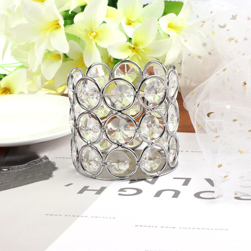 Crystal Candle Holder Metal Makeup Brush Storage Tube Pen Bucket Jewelry Box
