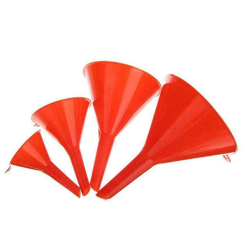 4PCS Plastic Red Different Size Funnel Set Kitchen Oil Garden Clean Fuel to D6I9