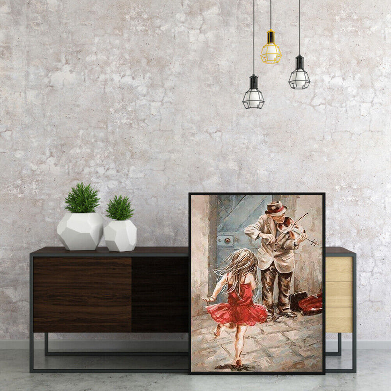Frameless Oil Paint By Numbers DIY Street Old People Picture Craft Kit for Home