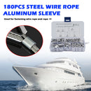 180pcs 6 Size Aluminum Ferrules 8 Shape Crimps Sleeves Wire Rope Stops Clamps
