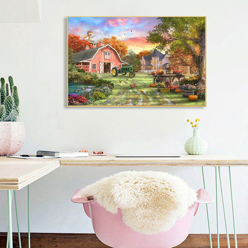 Painting By Numbers DIY Village Scenery Hand Painted Canvas Oil Art Picture Kit