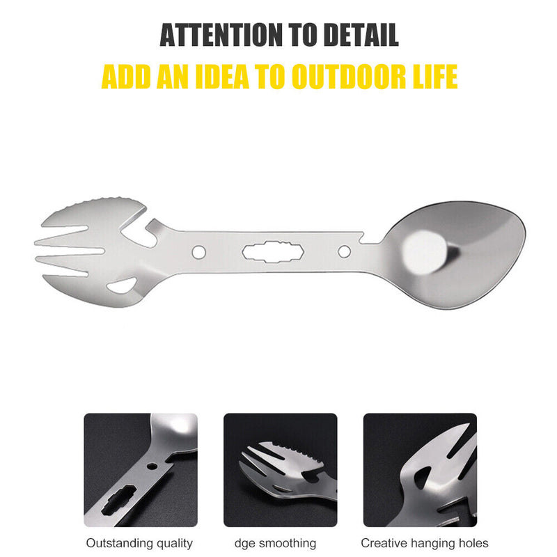 Multifunctional Stainless Steel EDC Spork Fork Spoon Bottle Opener for Picn