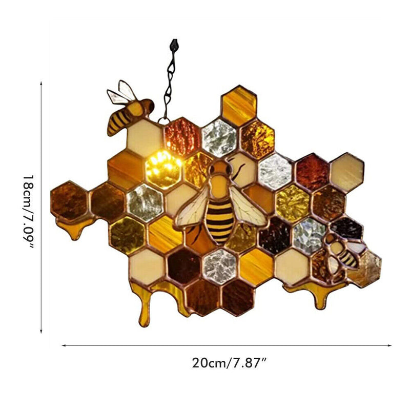 Stained Glass Bee Honeycomb Hanging Suncatcher Ornaments Window Garden Decor