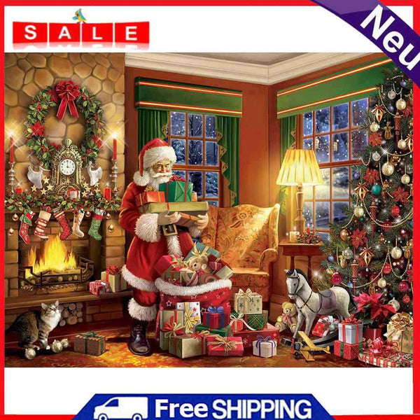 Full Cross Stitch 11CT Santa Gift Box Counted Embroidery DIY Christmas Wall Art