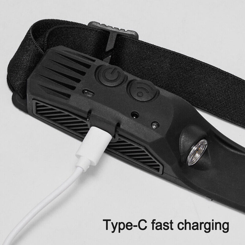 COB LED Sensor Headlight Flashlight USB Outdoor Camping Strong (C White)
