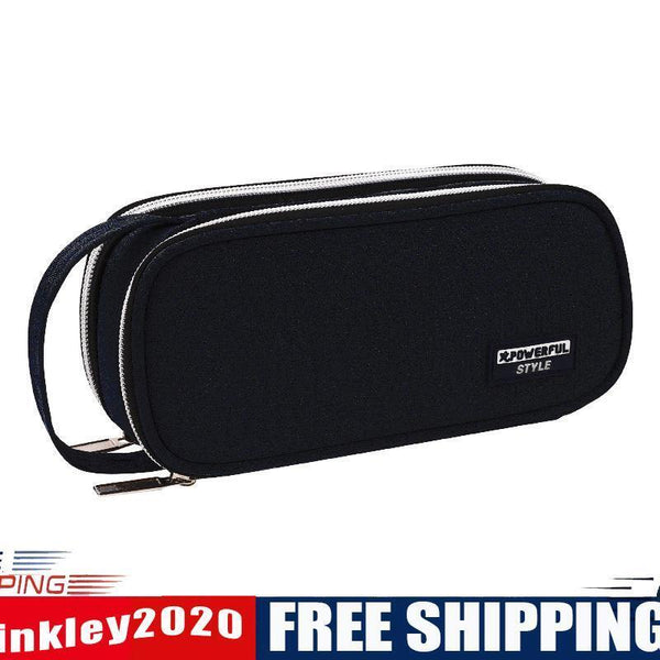 Large Capacity Pencil Case Multi-layer Canvas Pencil Pouch (6881 Black)