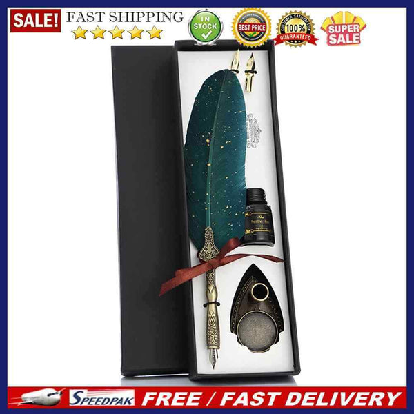 Calligraphy Feather Dip Pen with 2 Nib Set Quill Fountain Writing Pen Gift