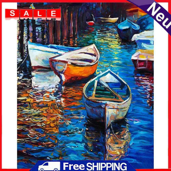 River Boat Oil Paint By Numbers DIY Acrylic Painting on Canvas Frameless Art Kit