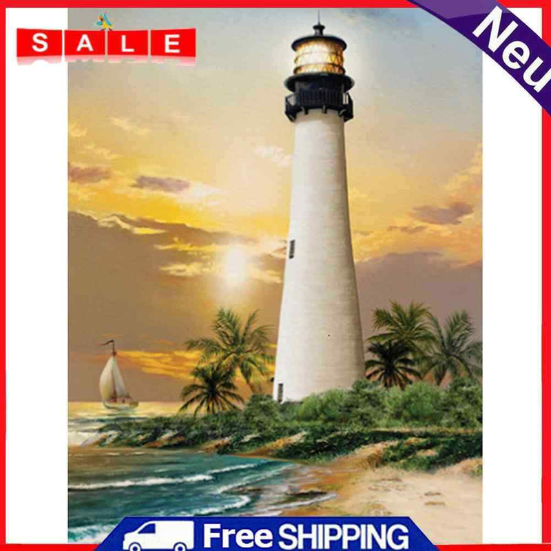 Lighthouse Full Round Diamond Embroidery Rhinestone Painting Mosaic Cross Stitch
