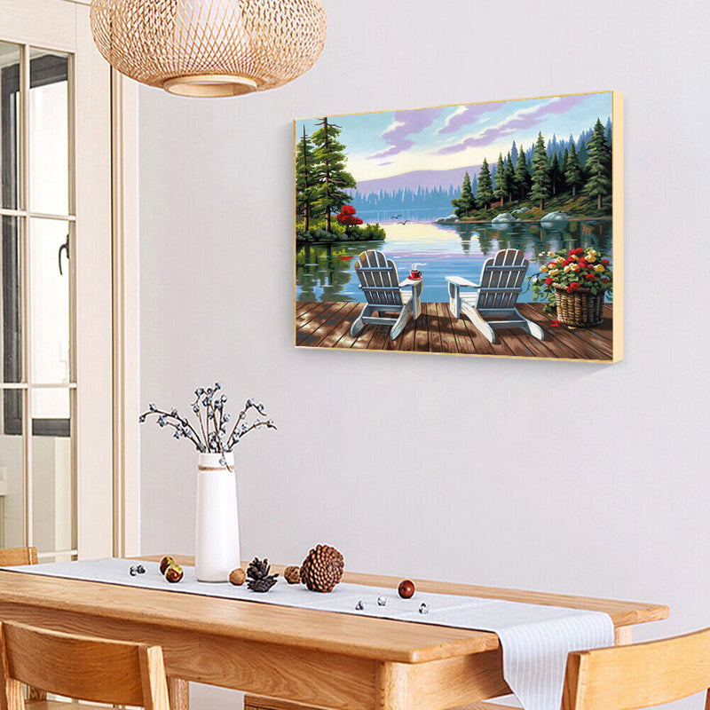 Paint By Numbers Kit DIY Early Morning By Sea Colouring Oil Picture Craft