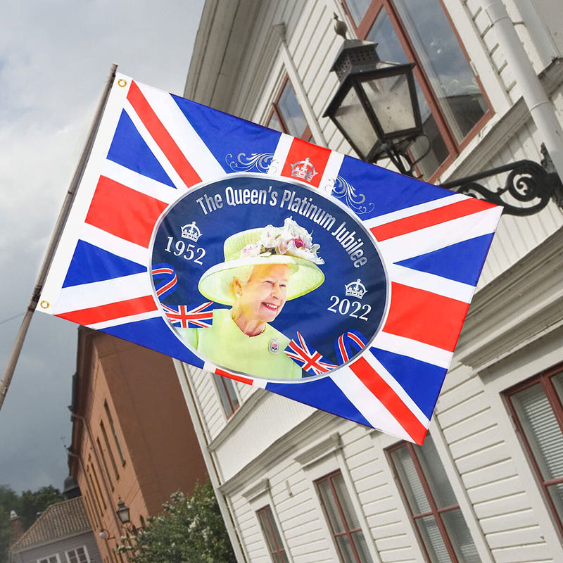 Queen Platinum Jubilee Flag - Polyester Queen Elizabeth Party Flag 5ft X 3ft