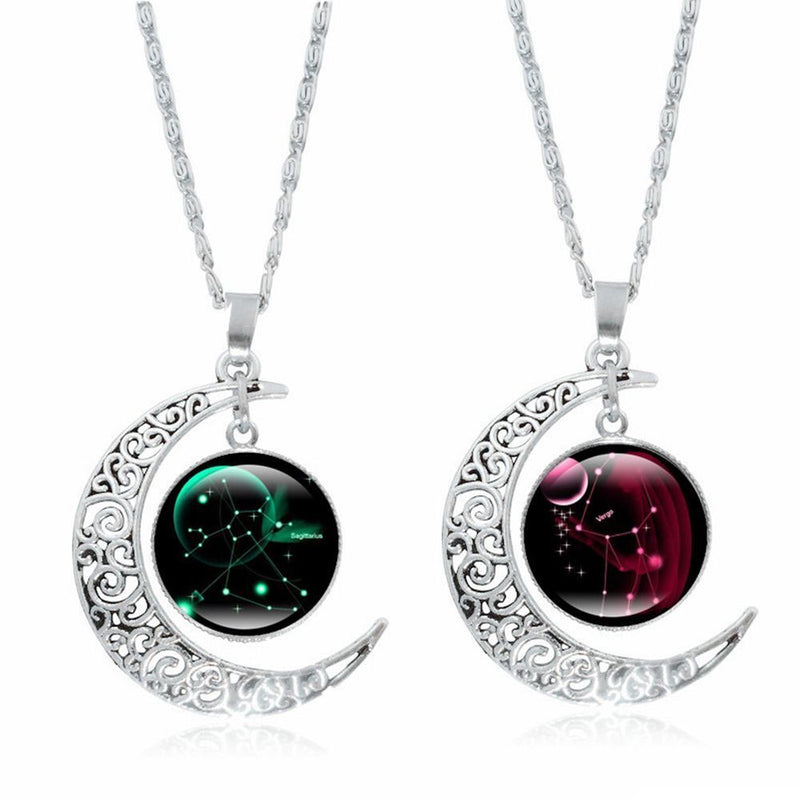 Women Girls Celestial Jewelry Sliver Pendant 12 Constellation Necklace Moon