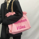 Canvas Tote Bags Embroidery Letters Women Class Daily Shopping Shoulder Handbags