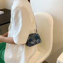 Fashion Women Color Stitching PU Messenger Bag Chain Handbags (Light Blue)