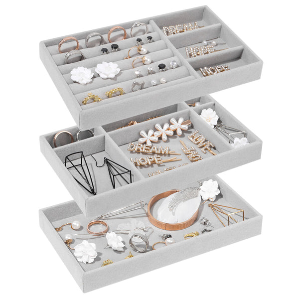 Watch Velvet Stackable Jewelry Trays Earring Organizer Drawer Rings Holder