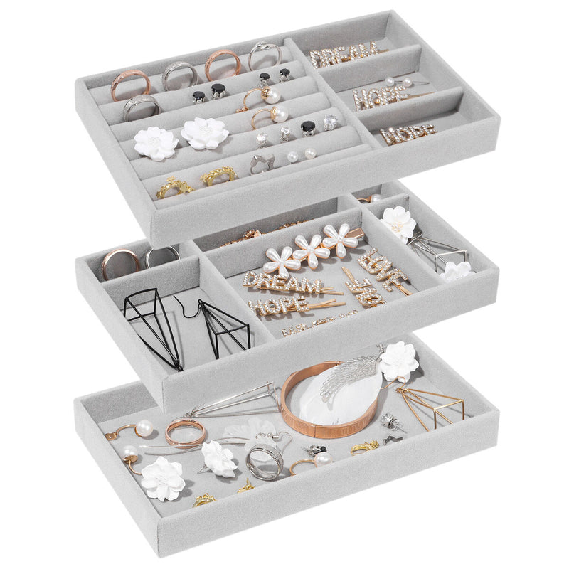 Watch Velvet Stackable Jewelry Trays Earring Organizer Drawer Rings Holder