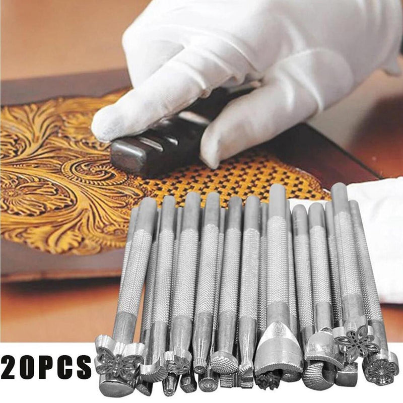 20PCS Manual Leather Craft Carving Embossing Beveler Tools Kit New_