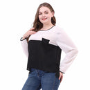 Plus Size Splicing Color Tops Women Long Sleeve T-shirts Round Neck Chiffon Tees