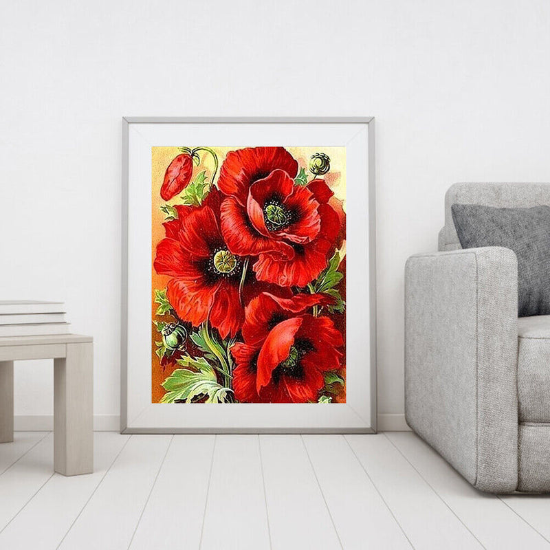 Oil Paint By Numbers Picture DIY Drawing Red Flower Acrylic Paint Decor Art