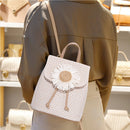 Straw Woven Backpack Women Summer Beach Fashion PU Flower Travel Shoulder Bags