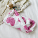 Retro Women Love Print Plush Shoulder Bag Winter Hit Color Handbag (Pink)