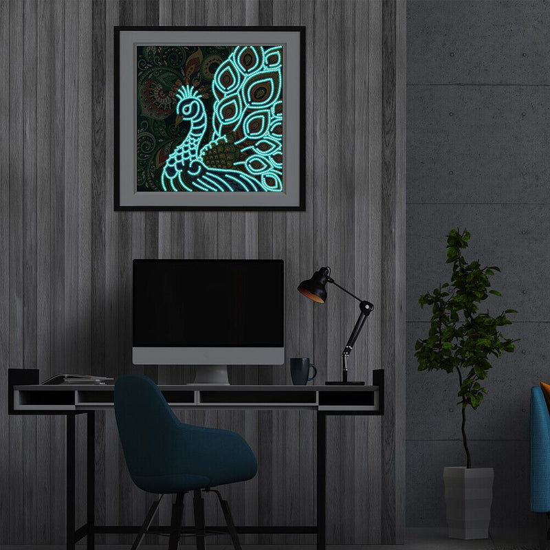 5D Special Shaped DIY Luminous Mosaic Kit Peafowl Rhinestone Diamond Painting
