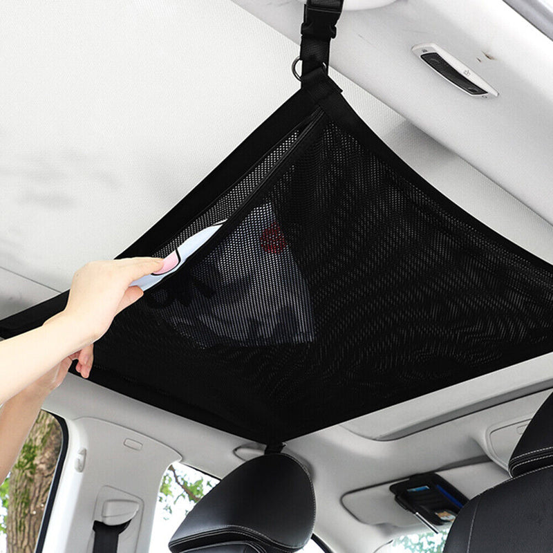 Adjustable Car Ceiling Grab Handle Storage Net Bag Drawstring Sundries Organizer